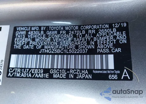 2020 Lexus Rc 350 F Sport из США, поврежденный, VIN JTHGZ5BC1L5022037